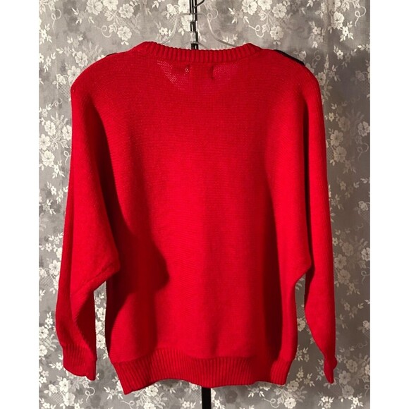 Vintage 80s Sweater 1980s Red & Black Whimysgoth Goth Retro Glam Size Large - Picture 2 of 8
